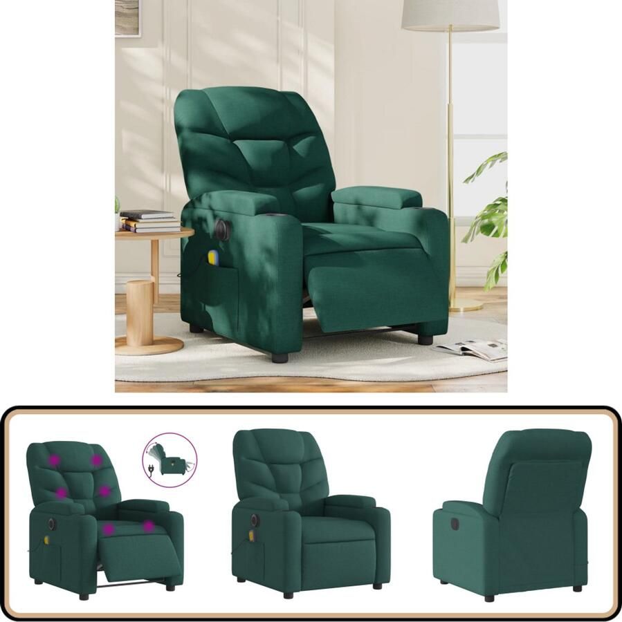 VidaXL Massagestoel elektrisch verstelbaar stof groen Elektrische Massagestoel Massagefauteuil Elektrische Verstelbare Fauteuil Lederen Massagestoel Loungestoel