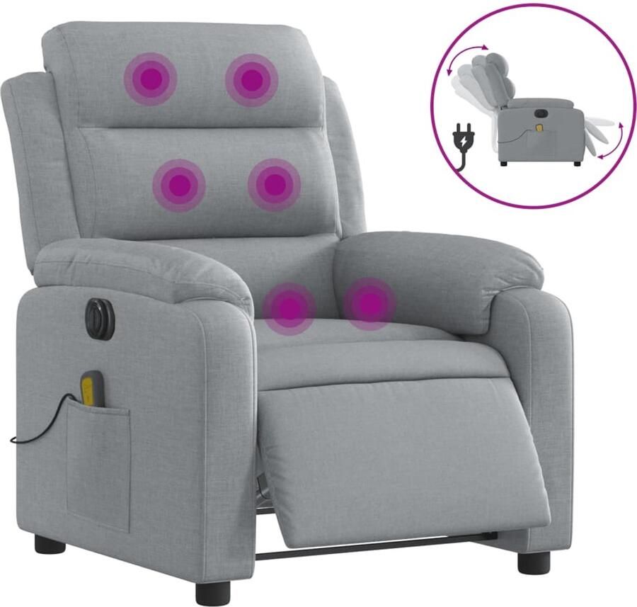 Vida XL vidaXL Massagestoel elektrisch verstelbaar stof lichtgrijs-VXL-3204968