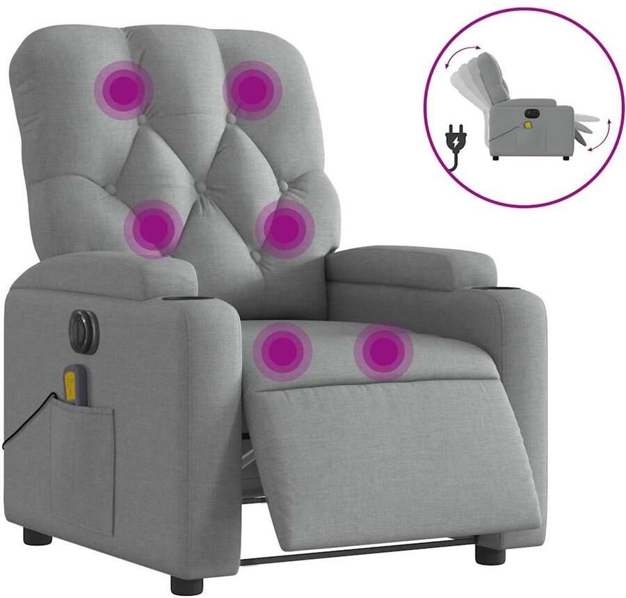 Vida XL vidaXL Massagestoel elektrisch verstelbaar stof lichtgrijs-VXL-3204698