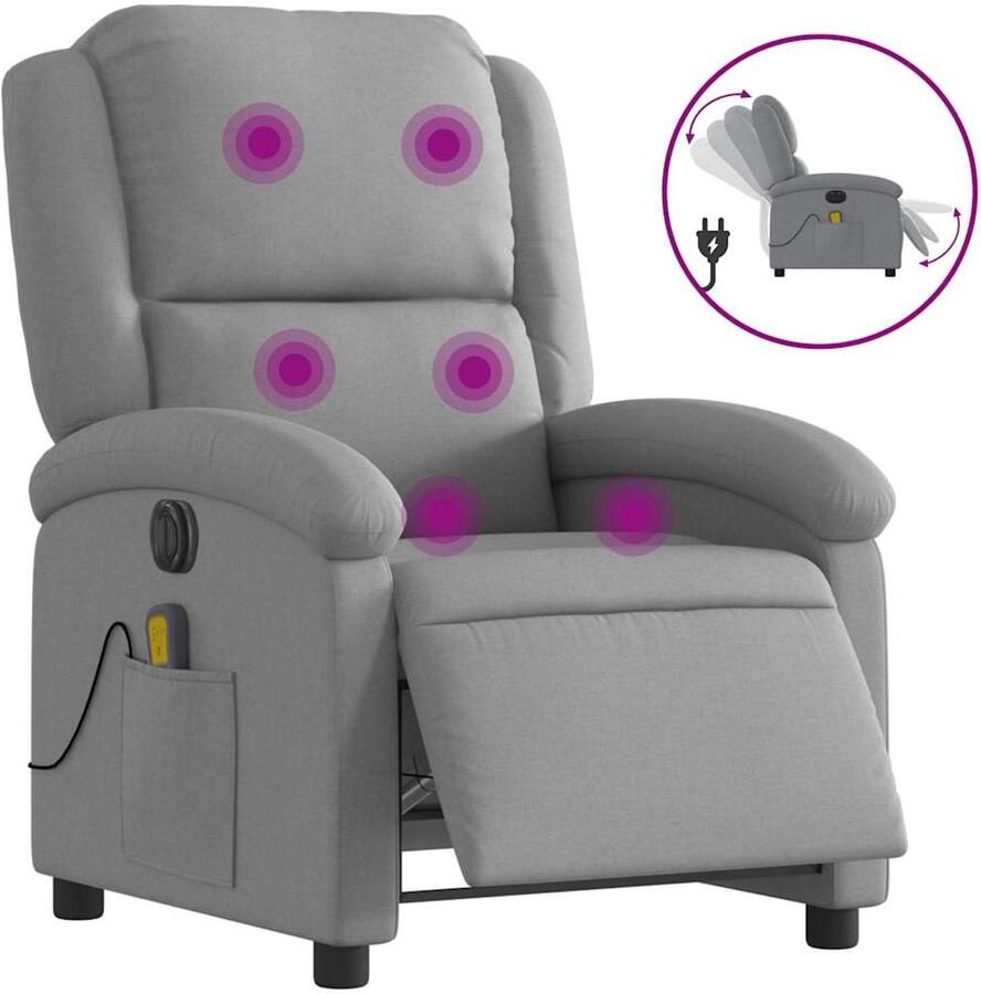 Vida XL vidaXL Massagestoel elektrisch verstelbaar stof lichtgrijs-VXL-3204152 - Foto 2