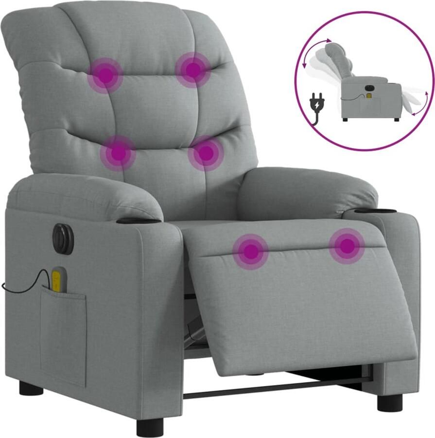VidaXL Elektrisch Verstelbare Massagestoel Elektrisch Verstelbare Massagestoelen Elektrische Massagestoel elektrisch verstelbaar stof lichtgrijs - Foto 2