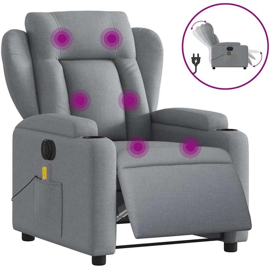 VidaXL Elektrische Massagestoel Lichtgrijs Stof Massagestoel Elektrische Fauteuil Relaxstoel Ergonomische Stoel Lounge Stoel