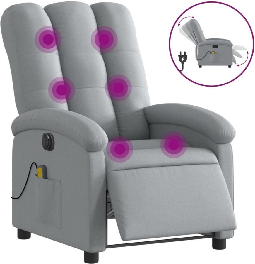 Vida XL vidaXL Massagestoel elektrisch verstelbaar stof lichtgrijs-VXL-3204080 - Foto 2