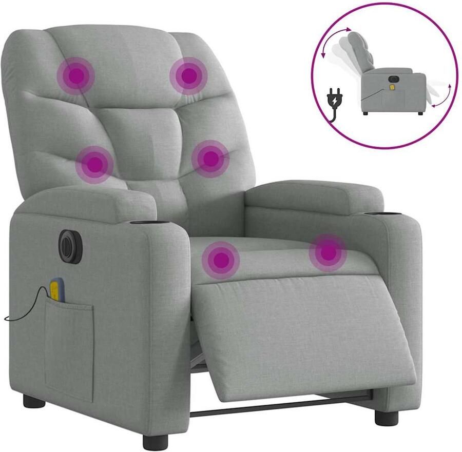 Vida XL vidaXL Massagestoel elektrisch verstelbaar stof lichtgrijs-VXL-3204584