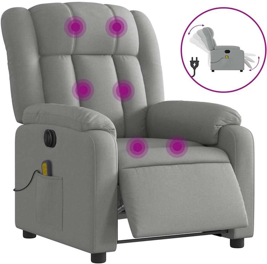Vida XL vidaXL Massagestoel elektrisch verstelbaar stof lichtgrijs-VXL-3205304