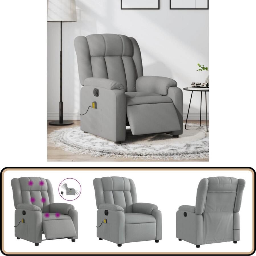 VidaXL Massagestoel Elektrisch Verstelbaar Stof Lichtgrijs Massagestoel Elektrische Fauteuil Relaxstoel Ergonomische Stoel Lounge Stoel