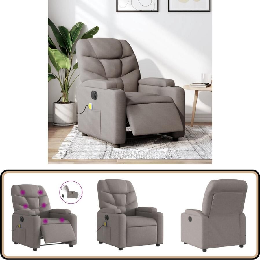 VidaXL Massagestoel elektrisch verstelbaar stof taupe Elektrische Massagestoel Massagefauteuil Elektrische Verstelbare Stoel Ergonomische Stoel Relaxstoel