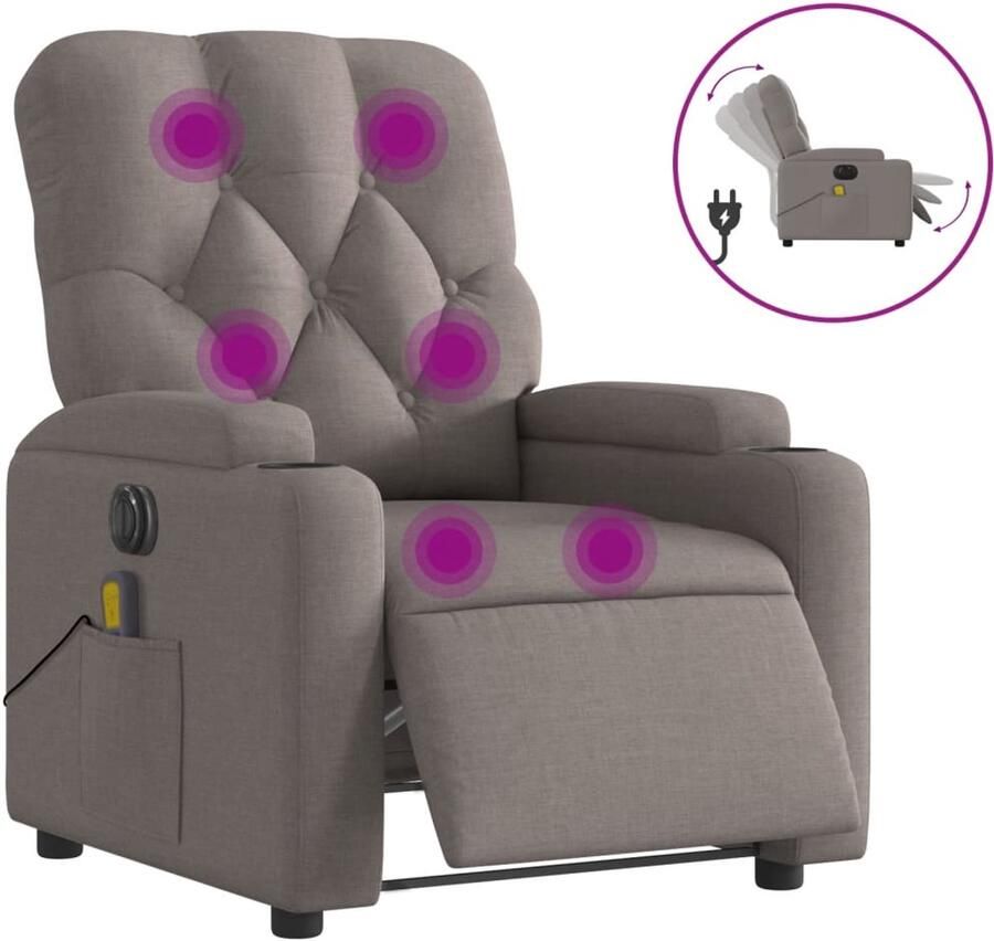 Vida XL vidaXL Massagestoel elektrisch verstelbaar stof taupe-VXL-3204706 - Foto 2