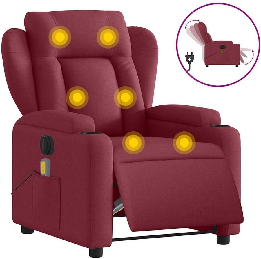 Vida XL vidaXL Massagestoel elektrisch verstelbaar stof wijnrood-VXL-3204473 - Foto 2