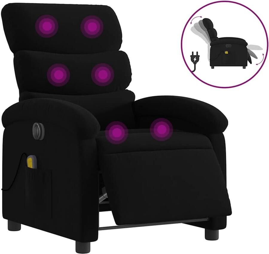 The Living Store Massagestoel elektrisch verstelbaar stof zwart Massagestoel Elektrische Fauteuil Massagefunctie Ergonomische Stoel Lounge Stoel