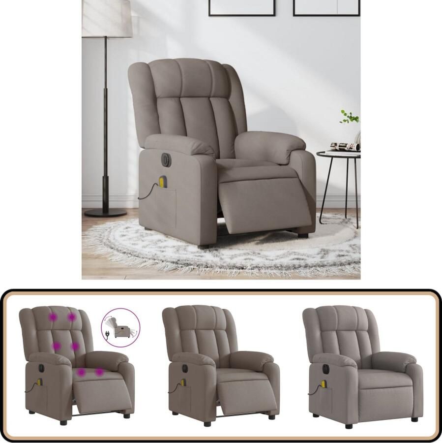 VidaXL Massagestoel Elektrisch verstelbaar Taupe Elektrische Massagestoel Massagefauteuil Elektrische Relaxfauteuil Loungestoel Comfortstoelen