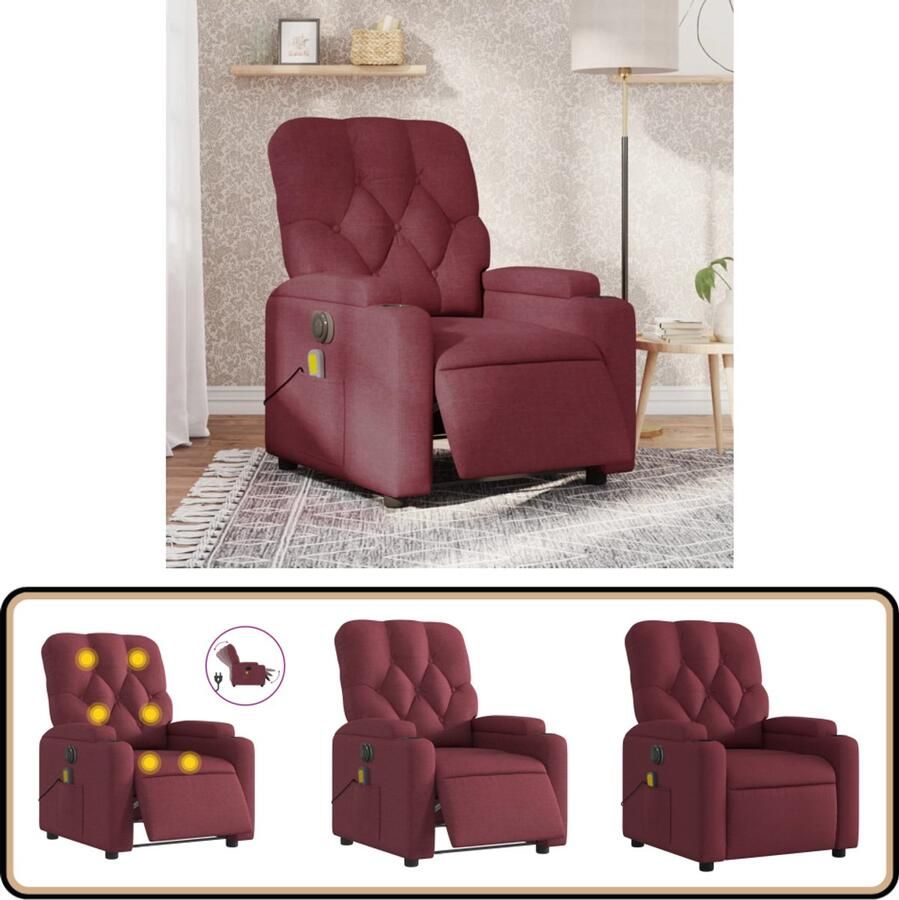 VidaXL Massagestoel elektrisch verstelbaar wijnrood Elektrische Massagestoel Massagefauteuil Lounge Stoel Ergonomische Stoel Voetenbank