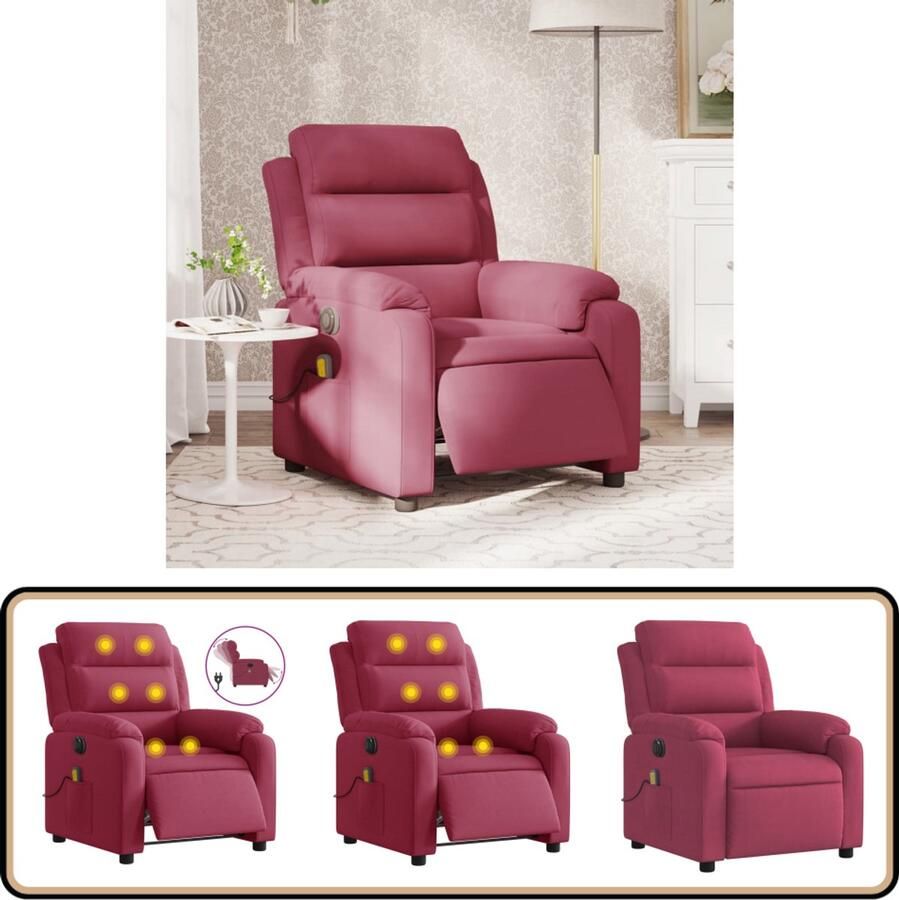 VidaXL Massagestoel Elektrisch Verstelbaar Wijnrood Elektrische Massagestoel Massagefauteuil Elektrische Verstelbare Stoel Fluweel Stoel Lounge Stoel