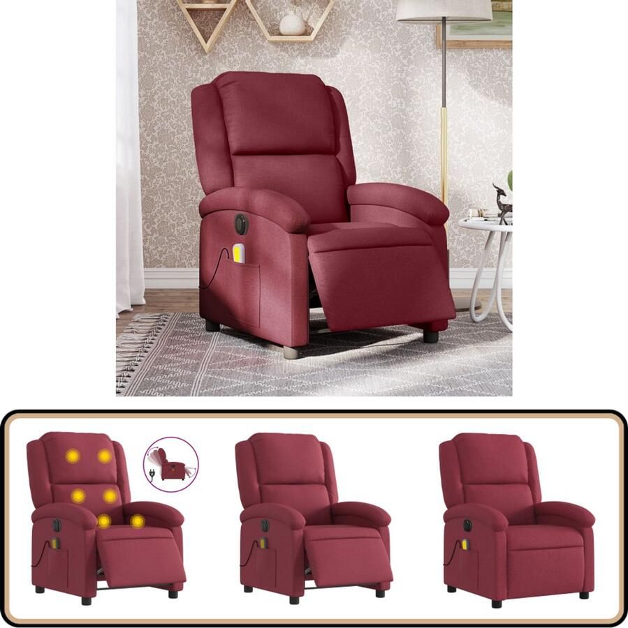 VidaXL Massagestoel Elektrisch verstelbaar Wijnrood Massagestoel Elektrisch Verstelbaar Lounge Stoel Relaxstoel Fauteuils