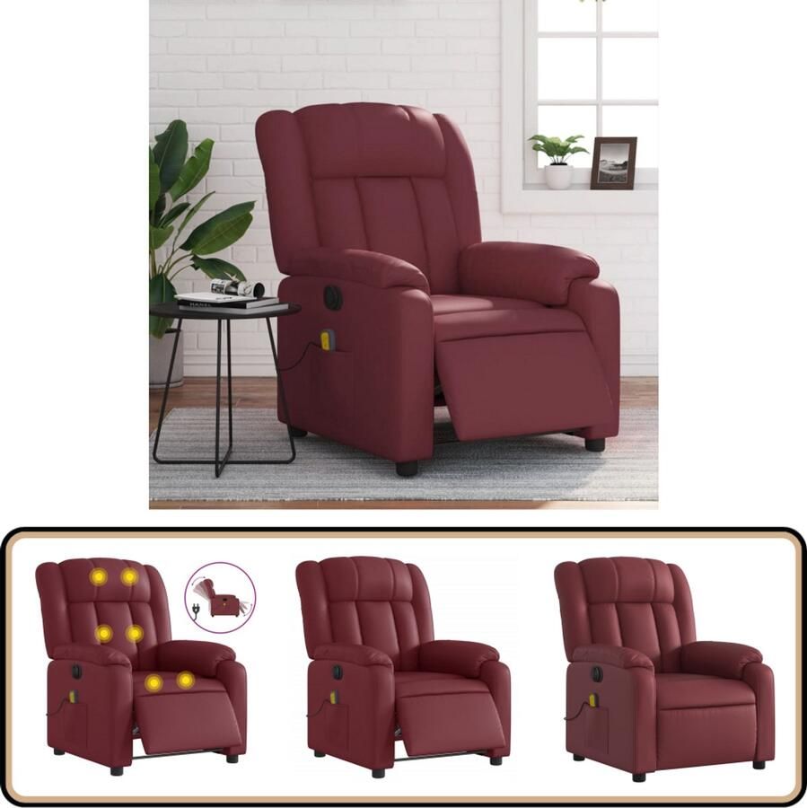 VidaXL Massagestoel elektrisch verstelbaar wijnrood Massagestoel Elektrische Fauteuil Lounge Stoel Relaxstoel Massage