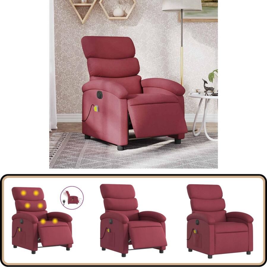 VidaXL Massagestoel Elektrisch Verstelbaar Wijnrood Massagestoel Elektrische Fauteuil Lounge Stoel Relaxstoel Comfortstoelen
