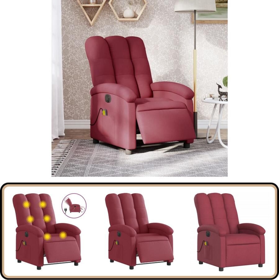VidaXL Massagestoel Elektrisch verstelbaar Wijnrood Massagestoel Elektrische Fauteuil Lounge Stoel Relaxstoel Comfortstoelen