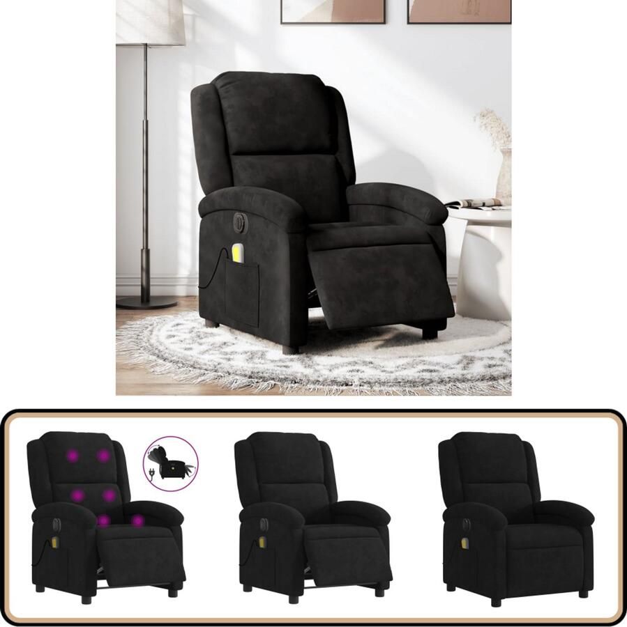 VidaXL Massagestoel Elektrisch Verstelbaar Zwart Elektrische Massagestoel Massagefauteuil Fluweelsofa Relaxstoelen Ergonomische Stoel