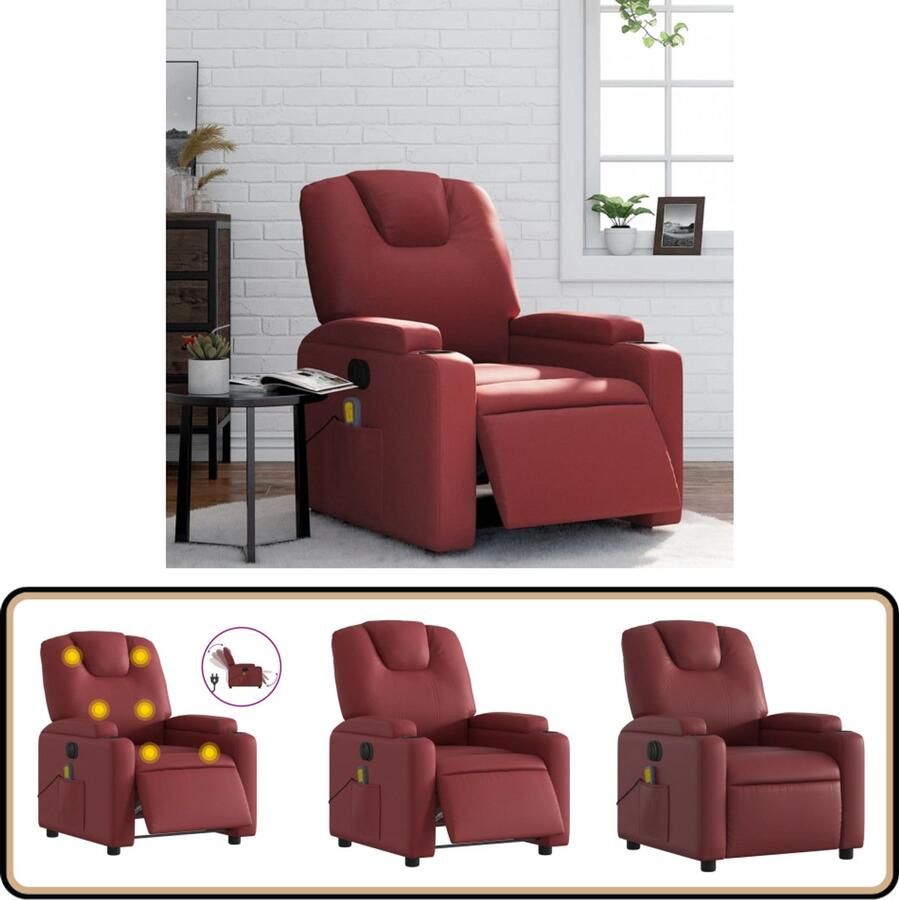 VidaXL Massagestoel Elektrisch Wijnrood Kunstleer Massagestoel Elektrische Fauteuil Lounge Stoel Relaxstoel Massage
