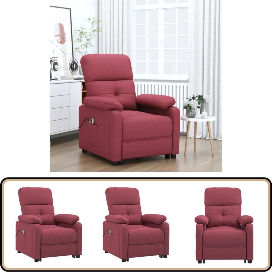 VidaXL Massagestoel Elektrisch Wijnrood Stof Elektrische Massagefauteuil Massagestoel Relaxfauteuil Elektrisch Verstelbaar Massage Programma's