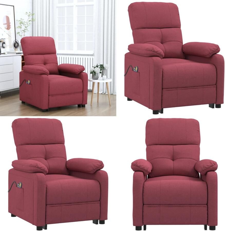 VidaXL Massagestoel Elektrisch Wijnrood Stof Elektrische Massagefauteuil Massagestoel Relaxfauteuil Elektrisch Verstelbaar Massage Programma's - Foto 2