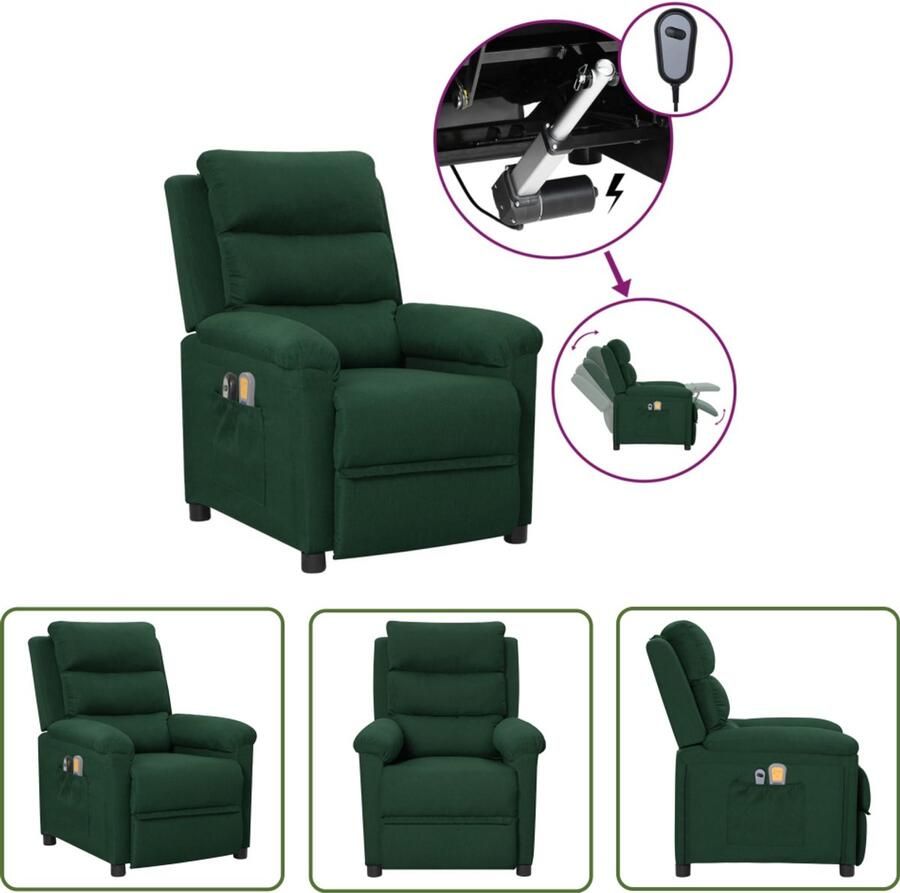VidaXL Massagestoel elektrisch verstelbaar stof donkergroen Elektrische Fauteuil Massagestoel Loungestoel Relaxfauteuil Ergonomische Stoel