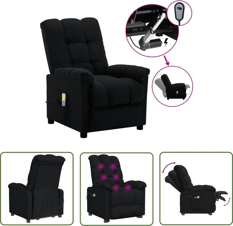 VidaXL Massagestoel Elektrische Massagestoel elektrisch stof zwart Relaxstoel Ergonomische Stoel Zwarte Stoel - Foto 2
