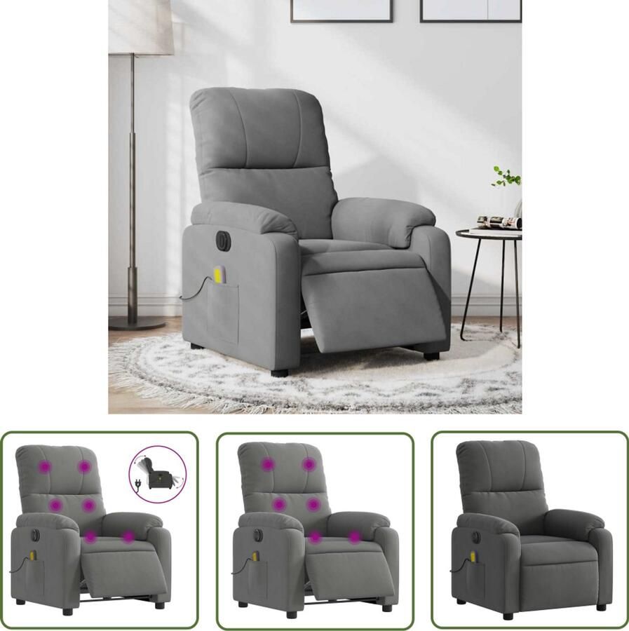 The Living Store Massagestoel elektrisch verstelbaar microvezelstof donkergrijs Massagestoel Elektrische Fauteuil Relaxstoel Lounge Stoel Microfiber