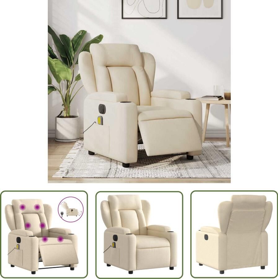 The Living Store Massagestoel elektrisch verstelbaar stof crèmekleurig Massagestoel Elektrische Fauteuil Relaxstoel Ergonomische Stoel Lounge Stoel