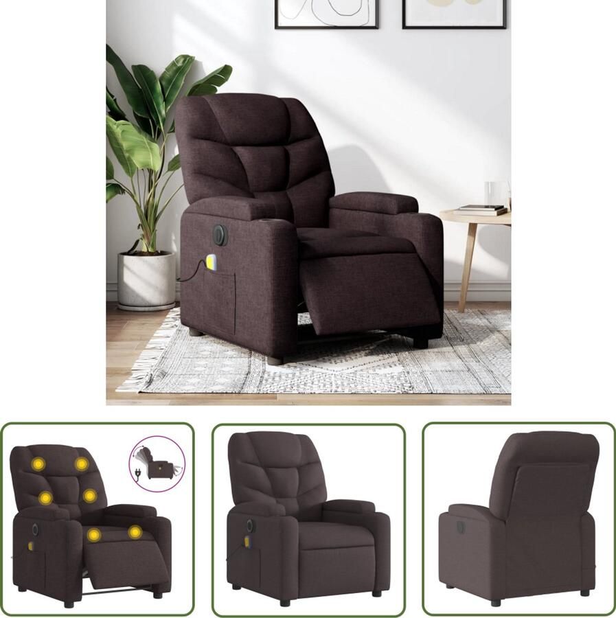 VidaXL Massagestoel Elektrische Massagestoel elektrisch verstelbaar stof donkerbruin Relaxstoel Loungestoel Lederlook