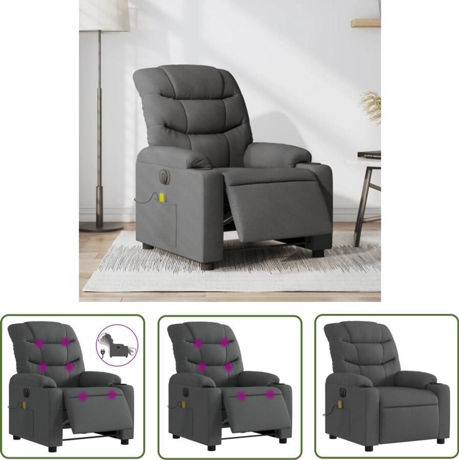 The Living Store Massagestoel elektrisch verstelbaar stof donkergrijs Massagestoel Elektrische Fauteuil Relaxstoel Ergonomische Stoel Lounge Stoel