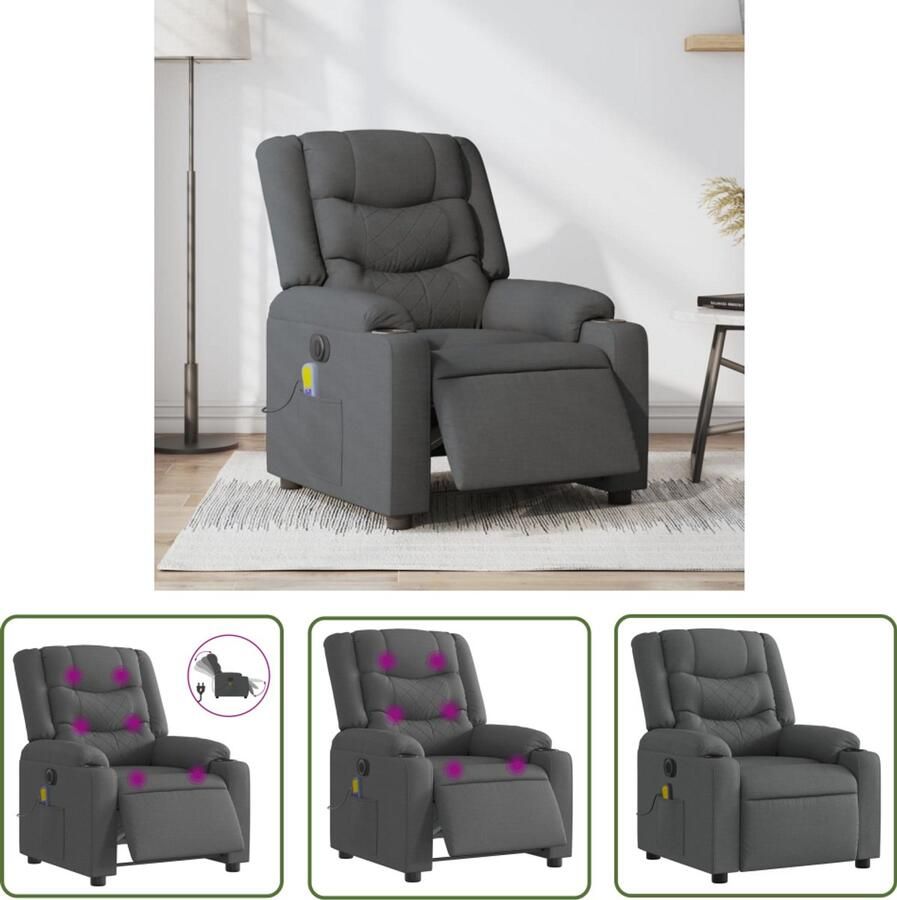 The Living Store Massagestoel elektrisch verstelbaar stof donkergrijs Elektrische Massagestoel Massagefauteuil Relaxstoel Ergonomische Stoel Lounge Stoel