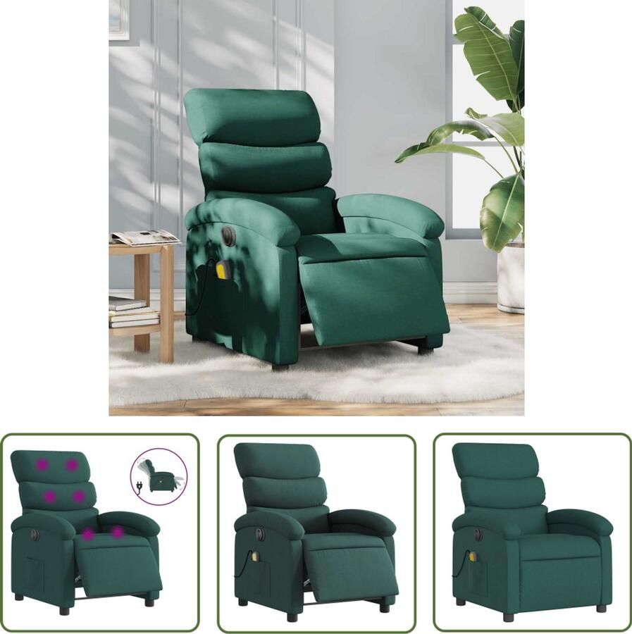 The Living Store Massagestoel elektrisch verstelbaar stof donkergroen Elektrische Massagestoel Massagerugkussen Relaxstoel Ergonomische Stoel Lounge Stoel - Foto 2