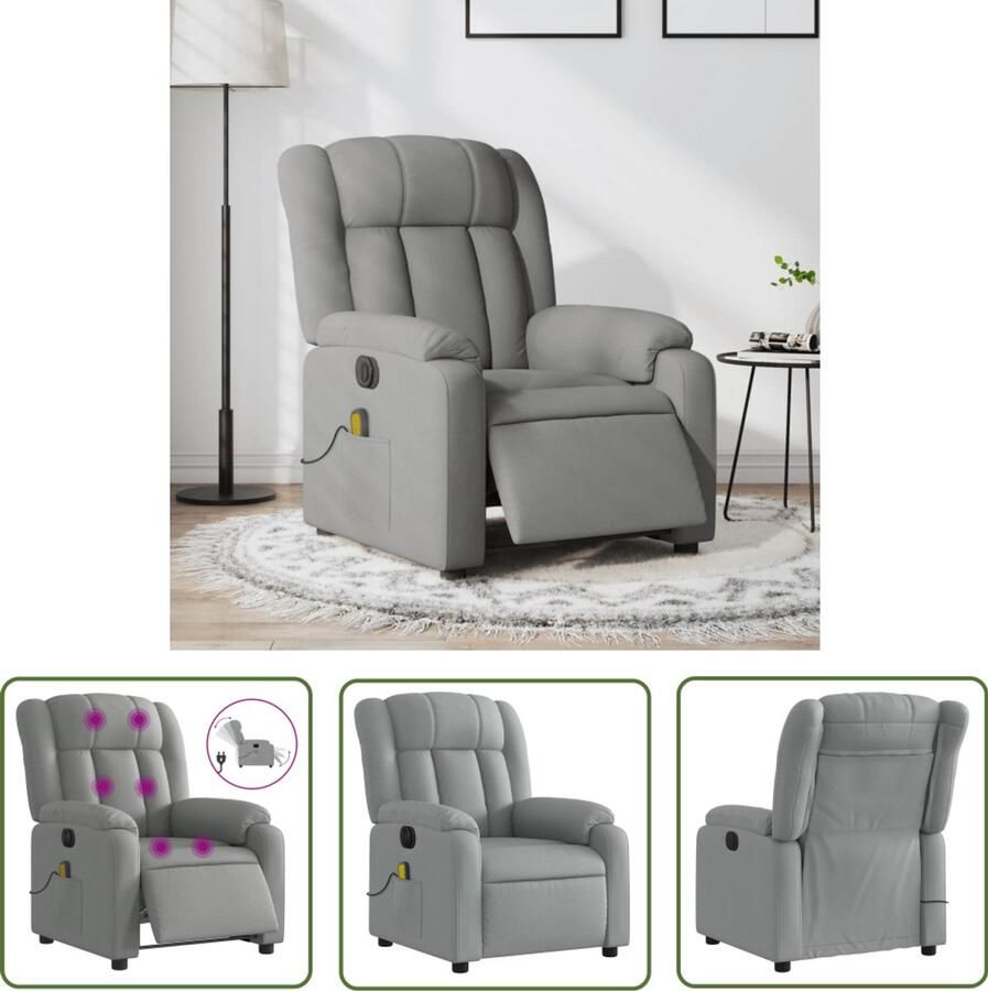 The Living Store Massagestoel elektrisch verstelbaar stof lichtgrijs Massagestoel Elektrische Fauteuil Relaxstoel Ergonomische Stoel Lounge Stoel