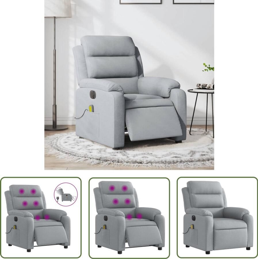 The Living Store Massagestoel elektrisch verstelbaar stof lichtgrijs Elektrische Massagestoel Massagefauteuil Ergonomische Stoel Lounge Stoel Relaxstoel