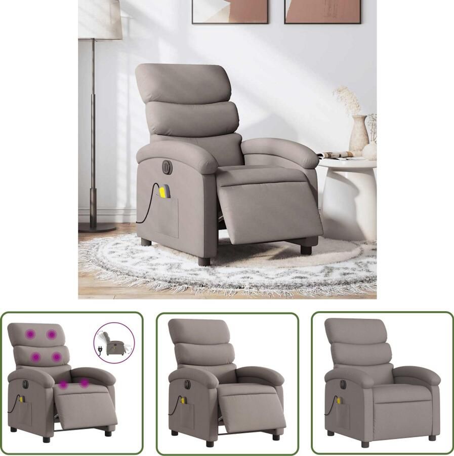 VidaXL Massagestoel elektrisch verstelbaar stof taupe Elektrische Massagestoel Loungestoel Relaxstoelen Ergonomische Stoel