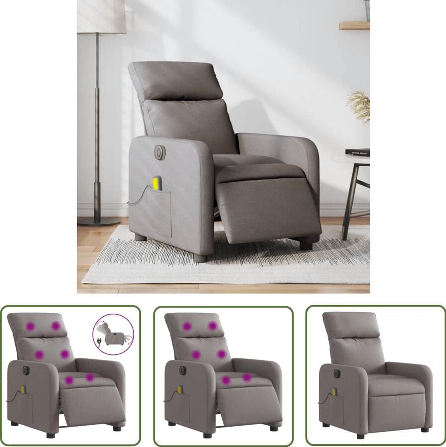 VidaXL Massagestoel elektrisch verstelbaar stof taupe Elektrische Massagestoel Relaxstoel Loungestoel Ergonomische Stoel