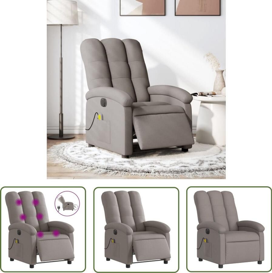 The Living Store Massagestoel elektrisch verstelbaar stof taupe Elektrische Massagestoel Massagefauteuil Relaxstoel Ergonomische Stoel Lounge Stoel