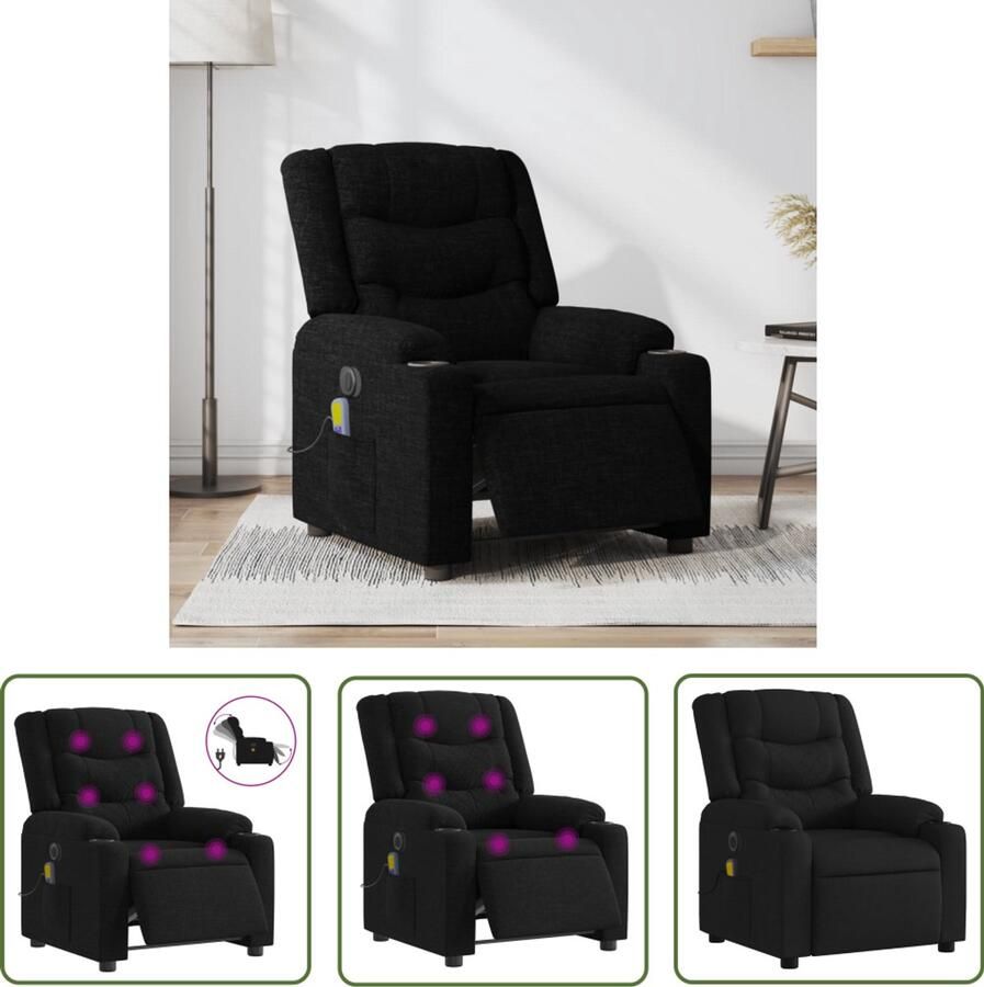 The Living Store Massagestoel elektrisch verstelbaar stof zwart Elektrische Massagestoel Massagefauteuil Relaxstoel Ergonomische Stoel Comfortstoelen