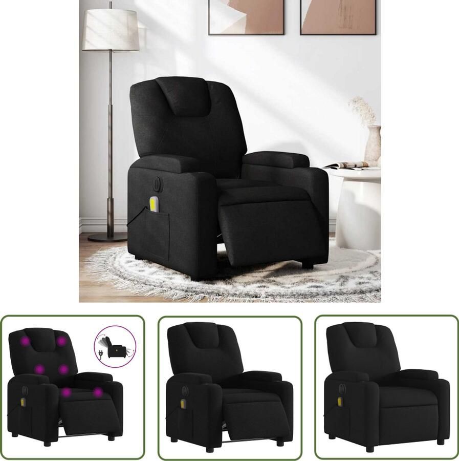 The Living Store Massagestoel elektrisch verstelbaar stof zwart Massagestoel Elektrische Fauteuil Massagefauteuil Relaxstoel Ergonomische Stoel