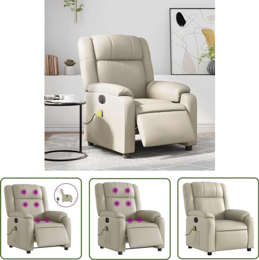 The Living Store Massagestoel verstelbaar elektrisch kunstleer crèmekleurig Massagestoel Elektrische Fauteuil Massage Ergonomische Stoel Relaxstoel