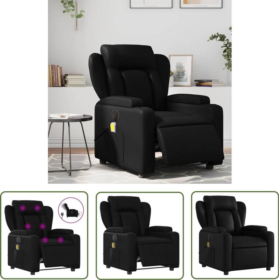 The Living Store Massagestoel verstelbaar elektrisch kunstleer zwart Elektrische Massagestoel Massagefauteuil Relaxstoel Ergonomische Stoel Lederlook Stoel