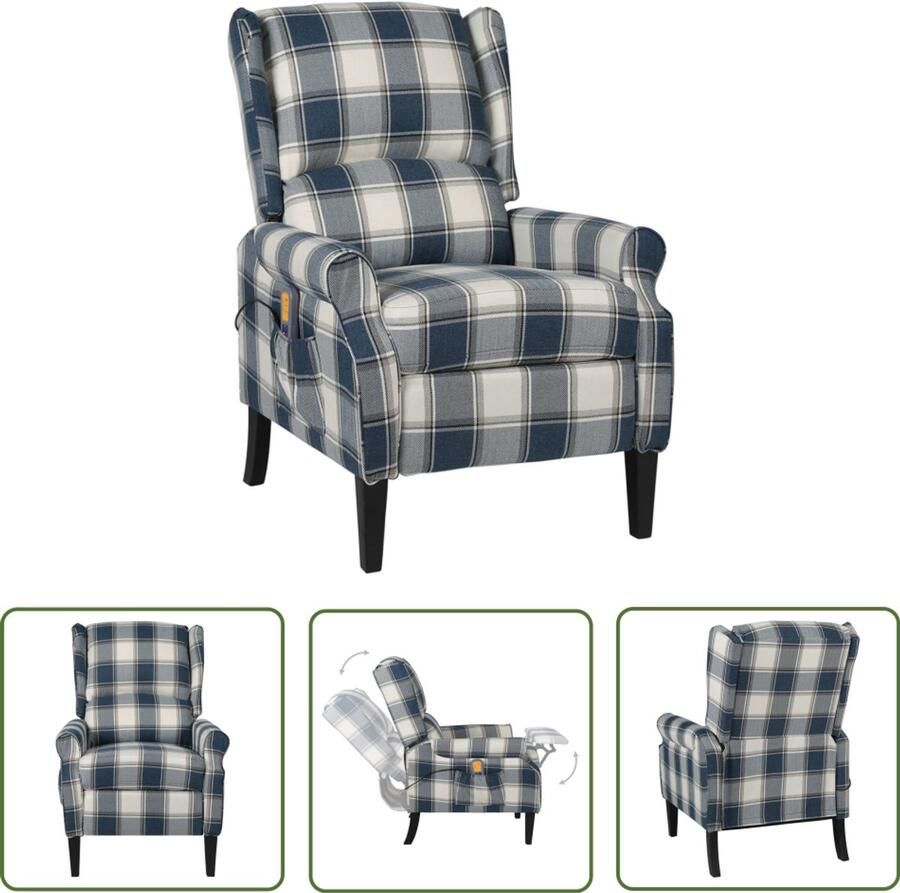 The Living Store Massagestoel verstelbaar stof blauw Elektrische Massagestoel Lounge Fauteuil Relaxfauteuil Blauwe Fauteuil