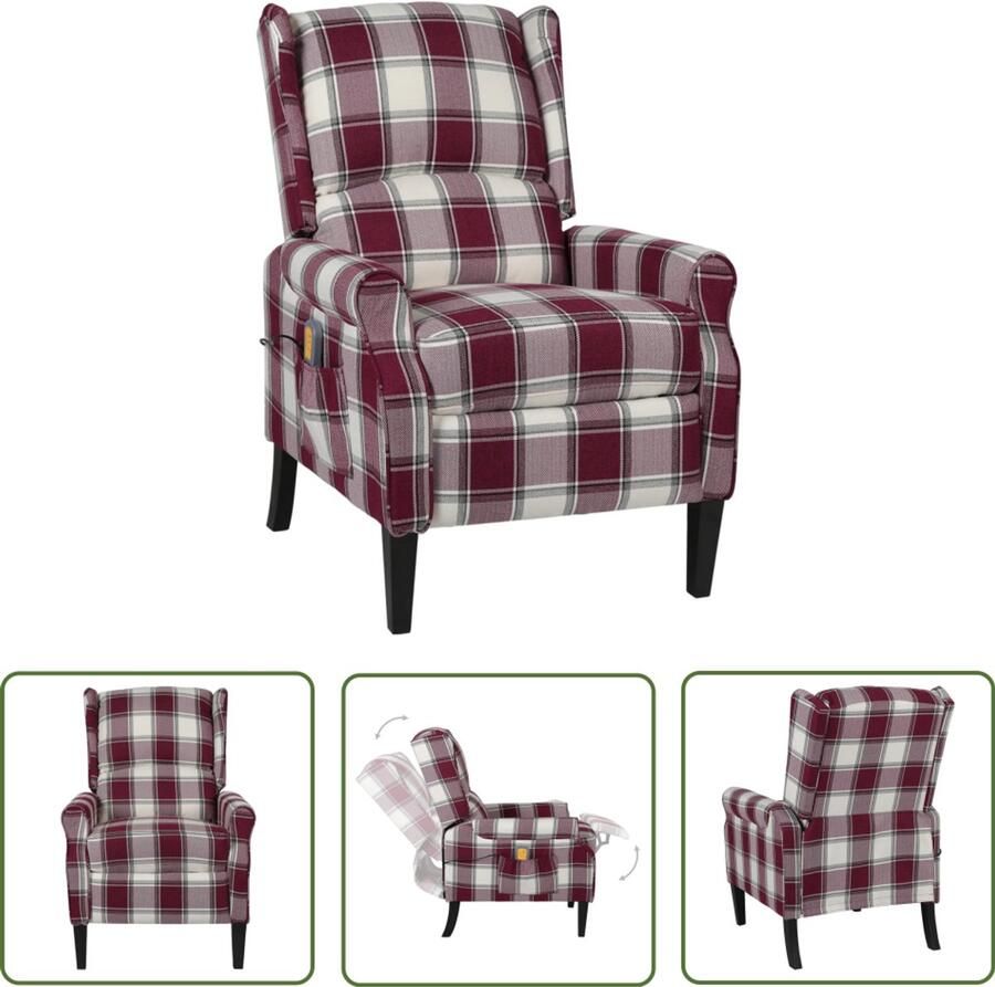 The Living Store Massagestoel verstelbaar stof rood Elektrische Massagestoel Lounge Fauteuil Relaxfauteuil Voetenbank