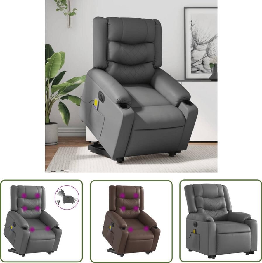 VidaXL Massagestoel Elektrische Sta-op Massagestoel Sta-op-massagestoel elektrisch kunstleer grijs Sta-opstoel Ergonomische Stoel Relaxfauteuil
