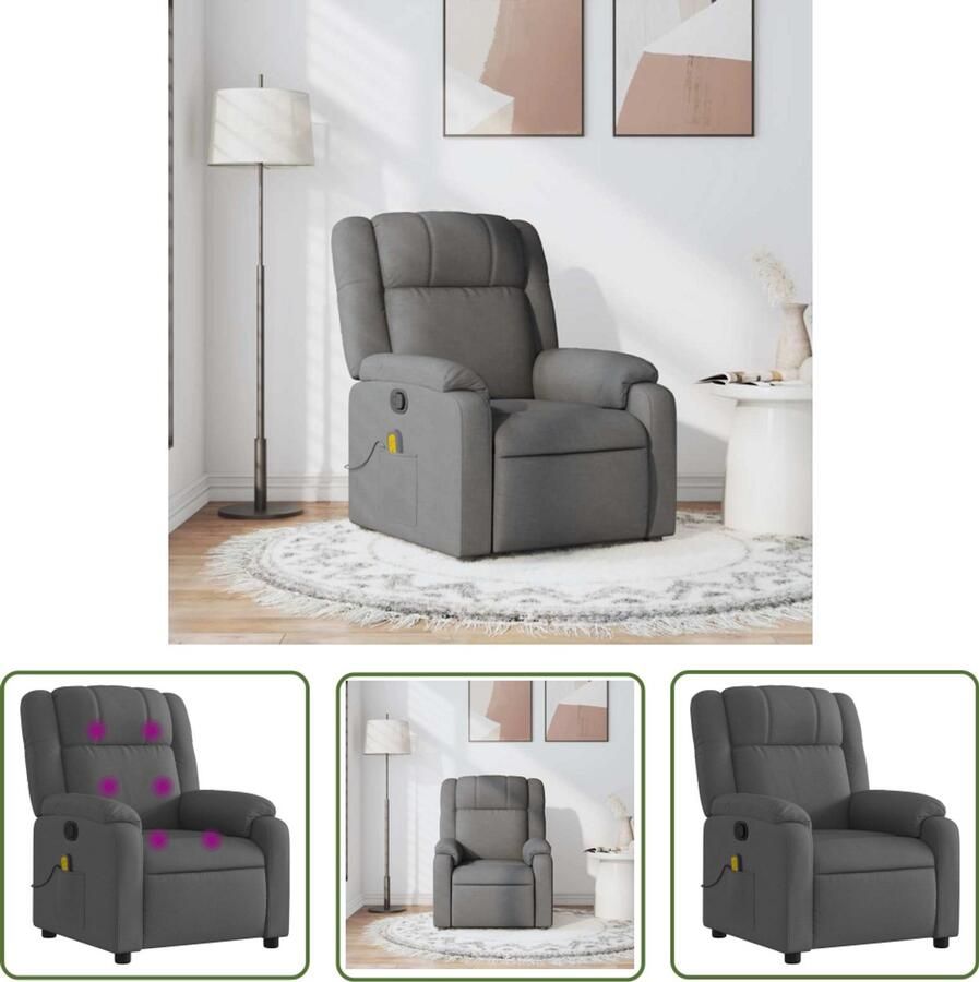 VidaXL Massagestoel verstelbaar stof donkergrijs Masssagestoel Massagestoel Grijs Elektrische Massagestoel Relaxfauteuil Loungestoel