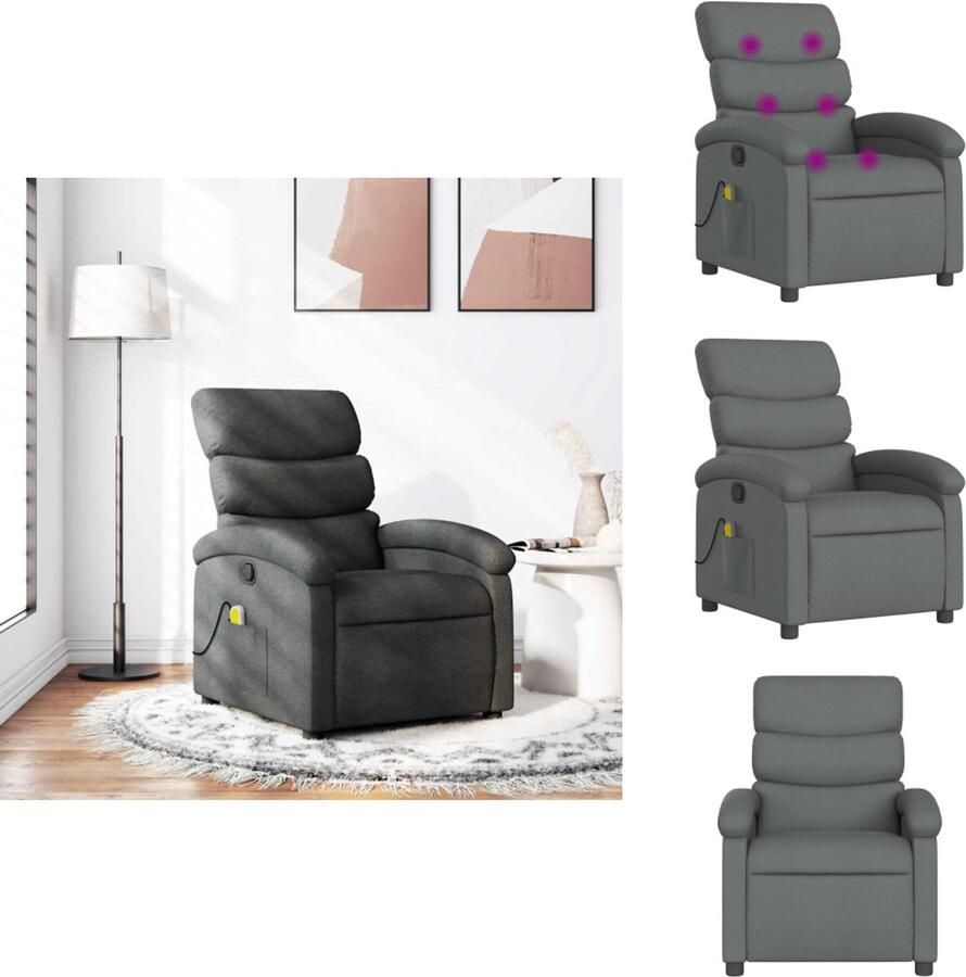 The Living Store Massagestoel verstelbaar stof donkergrijs Massagestoel Ergonomische Stoel Relaxstoel Lounge Stoel Elektrische Massage