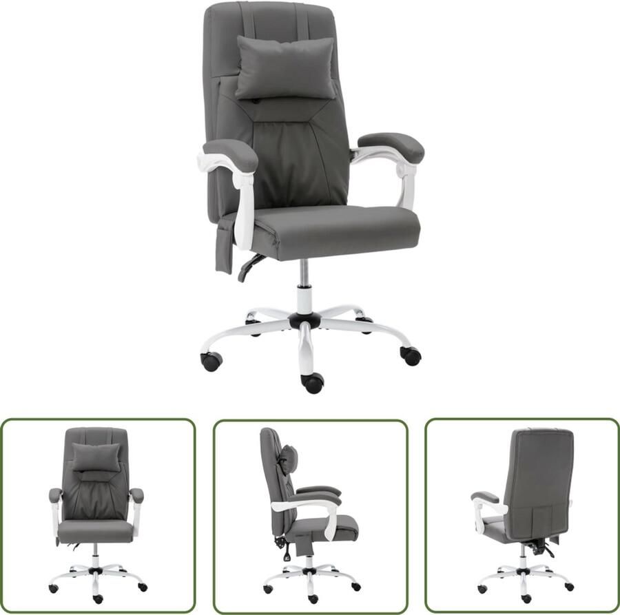 VidaXL Massagestoel Kunstleer Grijs Ergonomisch Comfort Kantoorstoel Ergonomische Stoel Massage Functie Elektrische Massage Bureaustool Luxe Stoel Zwarte Stoel Computerstoel