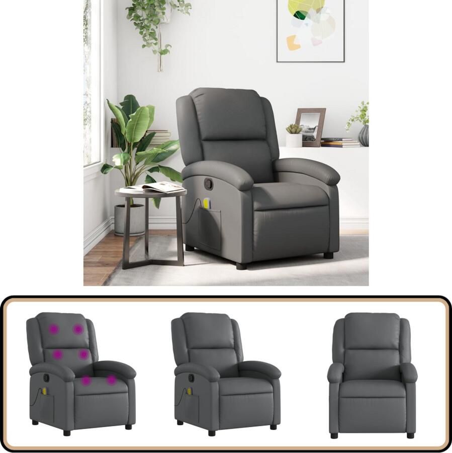 VidaXL Massagestoel Kunstleer Grijs Verstelbaar Massagestoel Lounge Stoel Relaxstoel Ergonomische Stoel Elektrische Massage