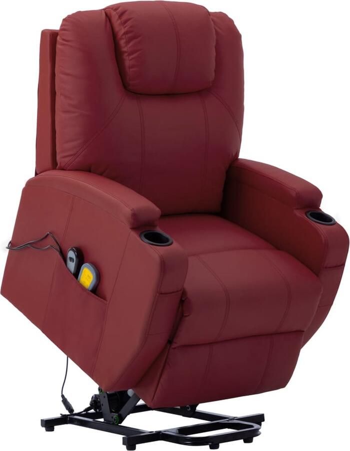 VidaXL Massagestoel Kunstleer Wijnrood met USB Sta-op Massagerstoel Fauteuil Met Massage Relaxfauteuil Ergonomische Stoel Lounge Stoel Rood Meubilair Lederlook Stoel